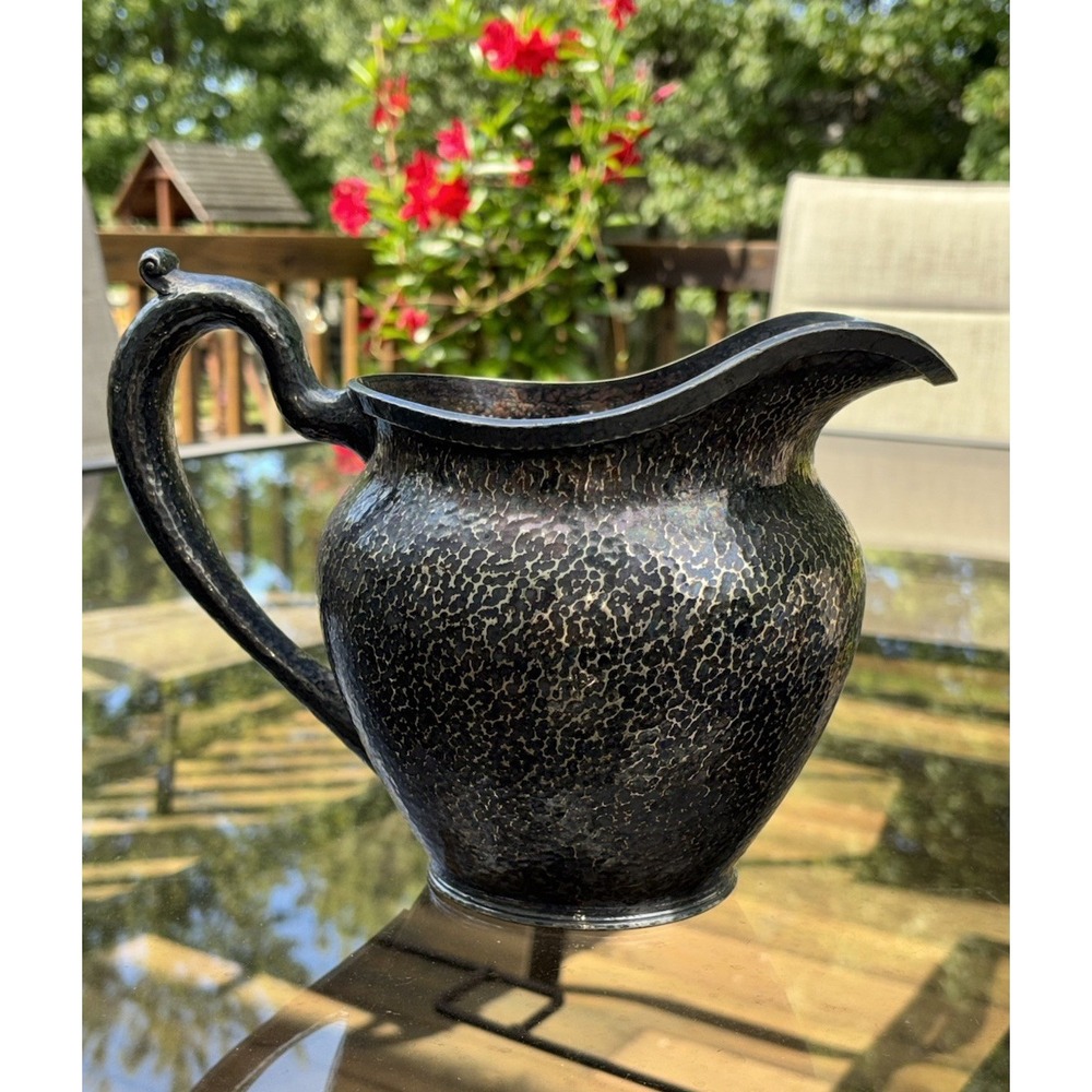 Antique Barbour Silver Co BSCEP Hammered Pitcher 05173 Dark Patina Arts Crafts